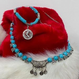 Turquoise Gemstone Necklace &  Bracelet